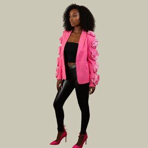 Pink Statement Blazer Rosette Sleeve Jacket
